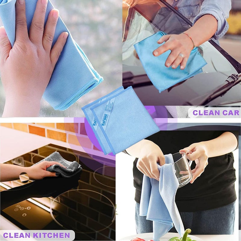 Korwex Window Cleaning Cloth, Glass Cleaning Cloth, Streaks Schatches Free. (Blue Pack 2) - Image 3